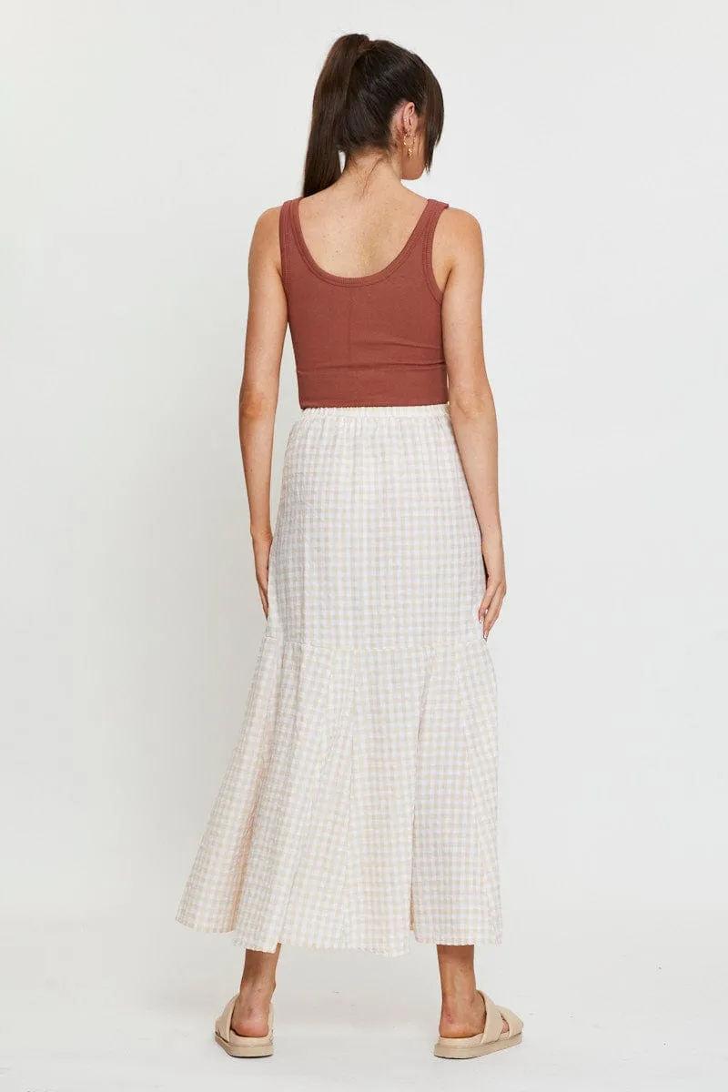Check Maxi Skirt High Waist Front Split Draped Silhouette Recycled Material