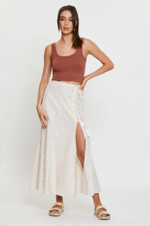Street Look Check Maxi Skirt High Waist Front Split
