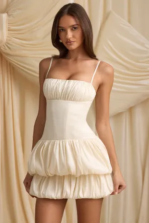 Layered Bubble Hem Corset Mini Dress in Ivory Feminine short dress