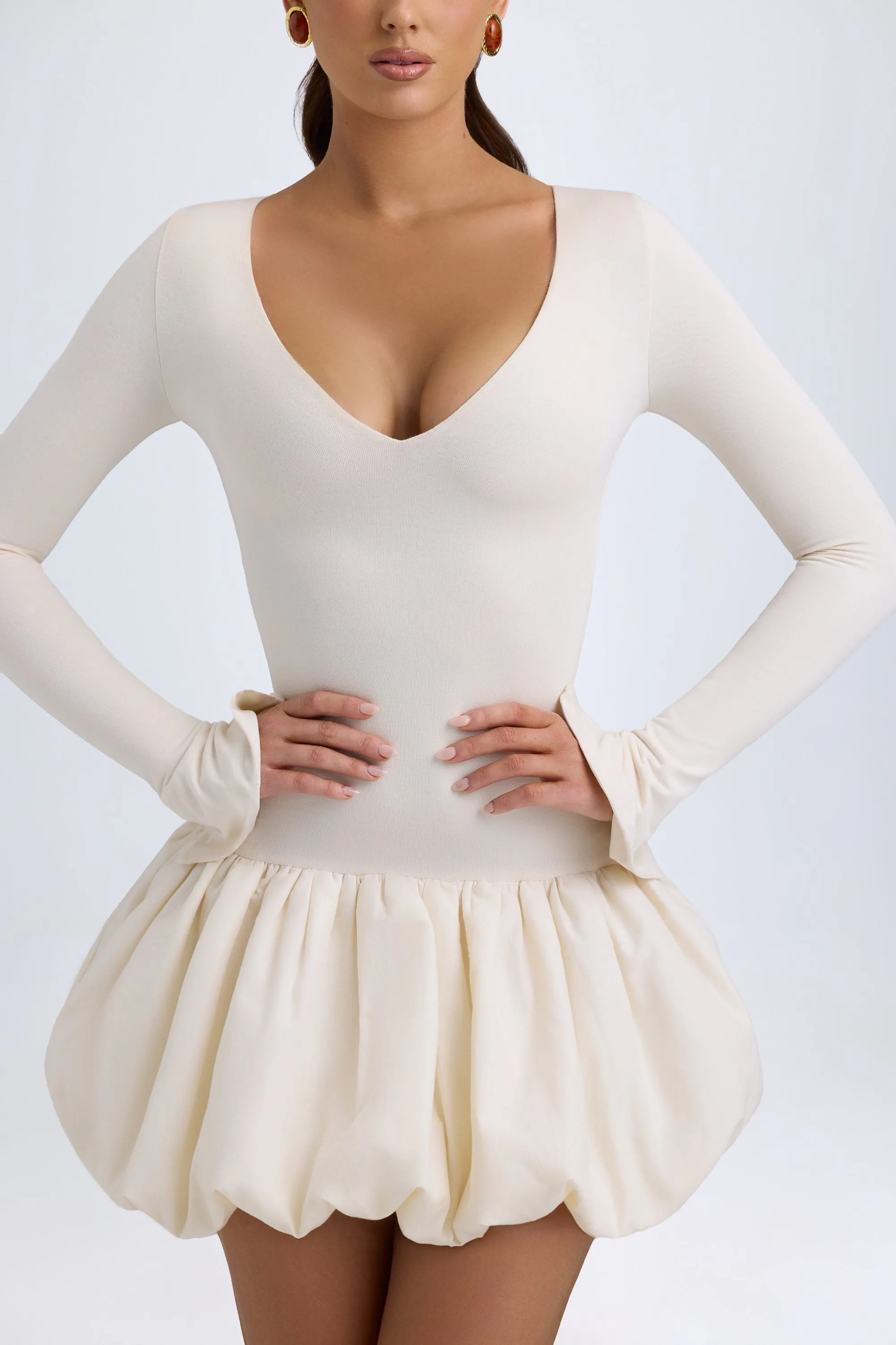 Modal Drop-Waist Bubble Hem Mini Dress in Ivory Girl Power Easy-to-style mini gown