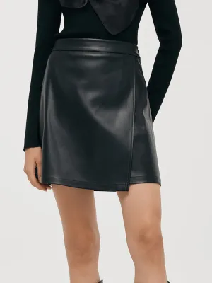 PU Leather A-Line Women Mini Skirt Mid Rise