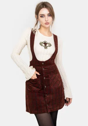 Terracotta Check Cord Mini Pinafore Skirt Foldable Packability Non Restrictive Fit