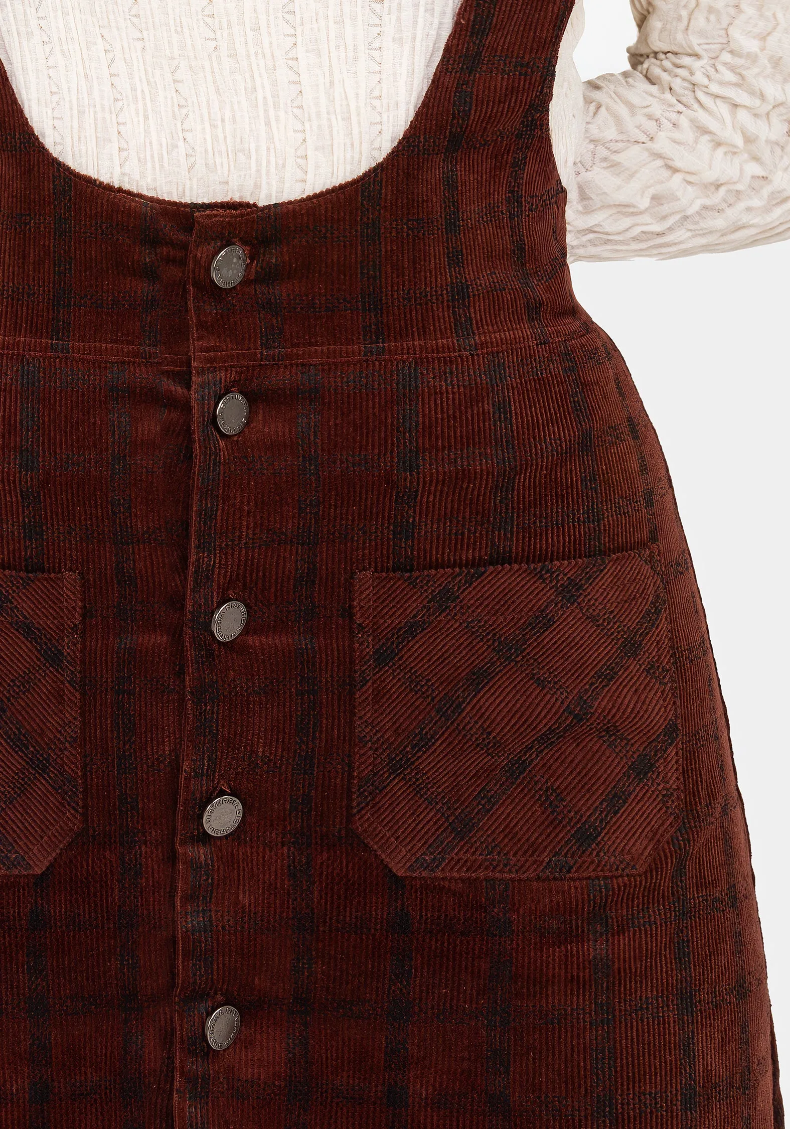 Terracotta Check Cord Mini Pinafore Skirt Built In Shorts Wearable Art