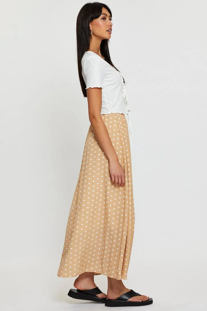 Polka Dot High Waist Front Slit Maxi Skirt Timeless Outfit