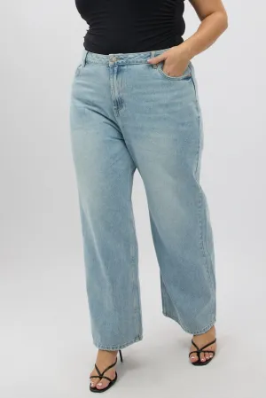 Denim Wide Leg Jeans Mid Rise Shrink Resistant Denim