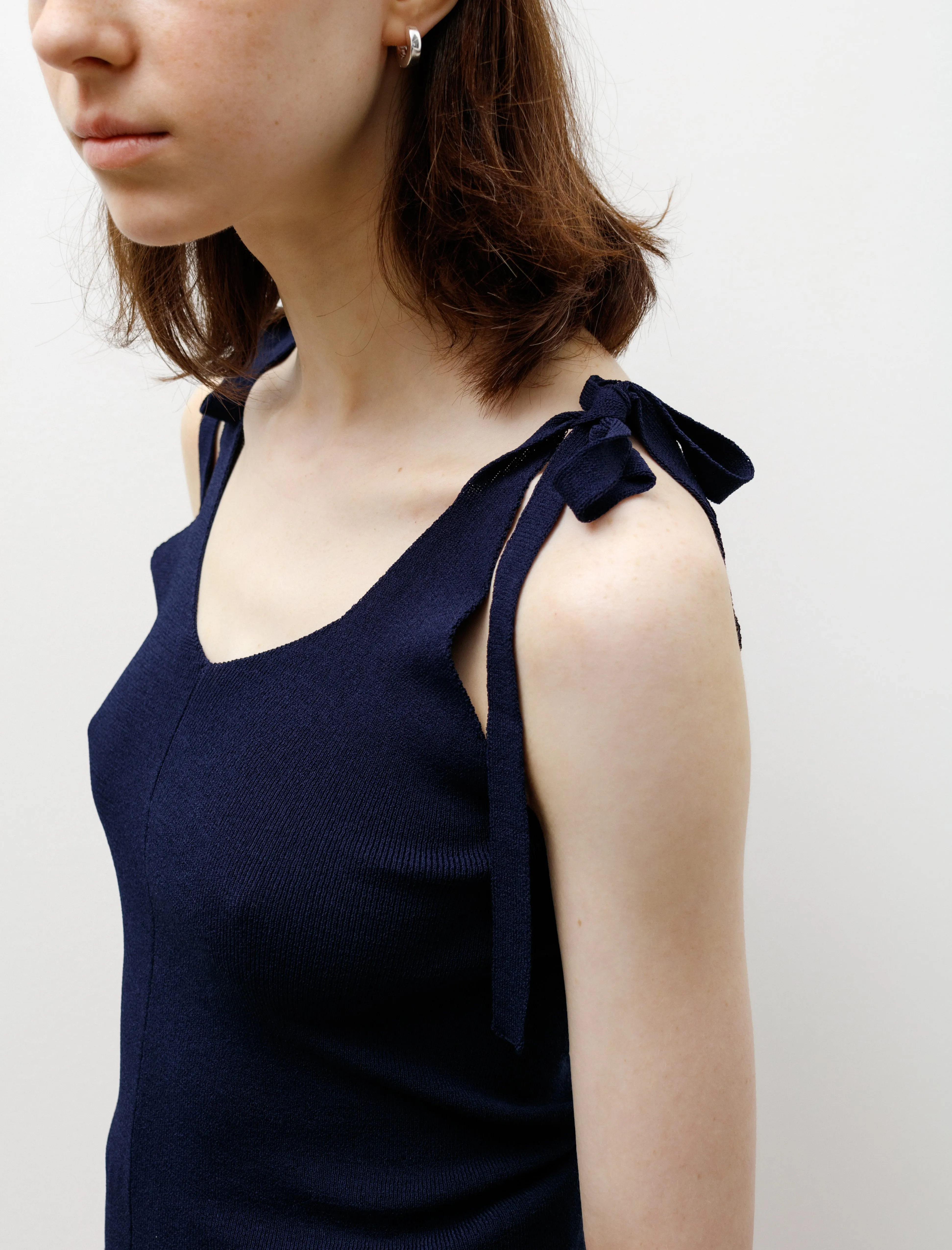 FourWayStretchClothing Comfortable Jacket Knit Bows Strap Top Navy