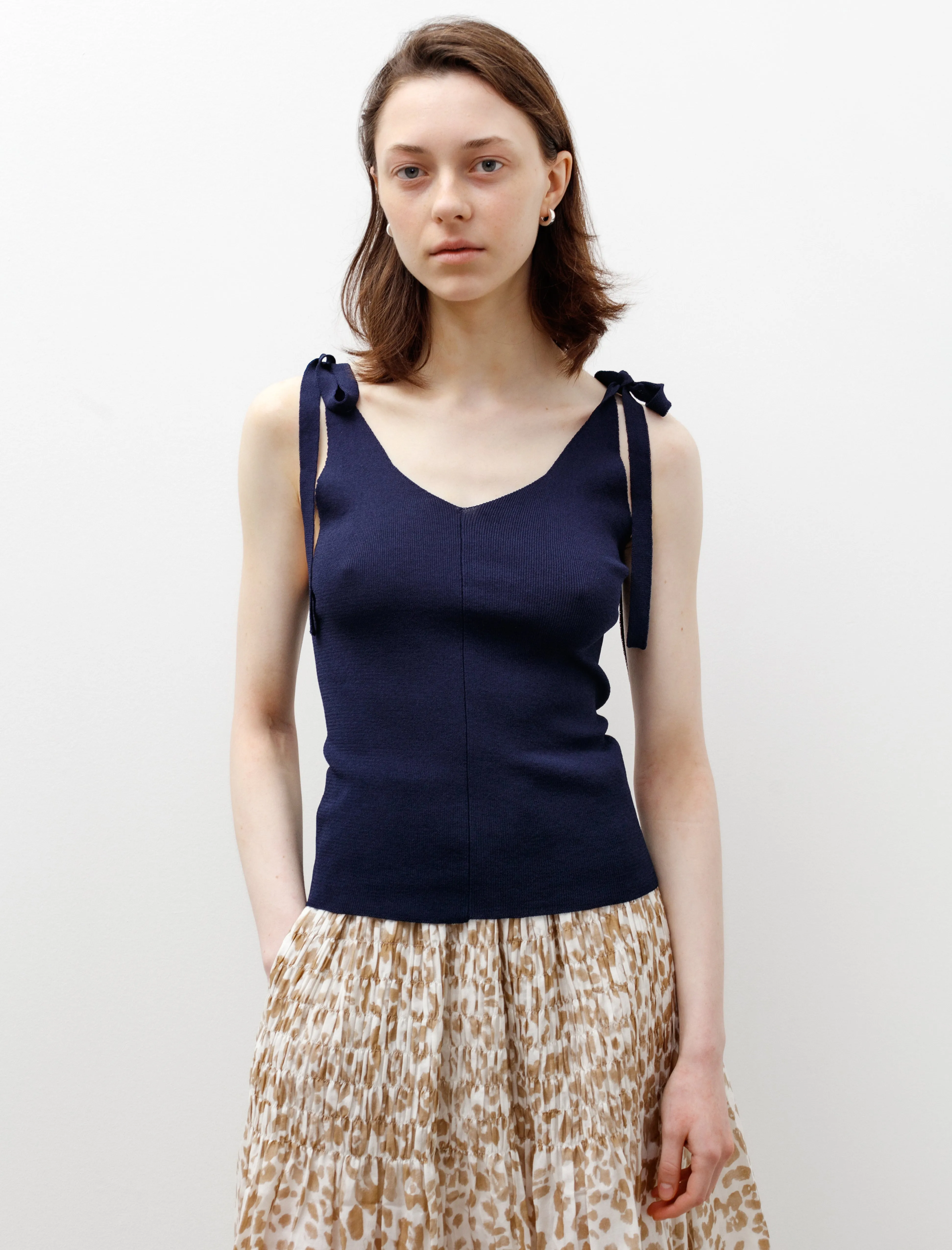 Warm Socks Free Mind Knit Bows Strap Top Navy