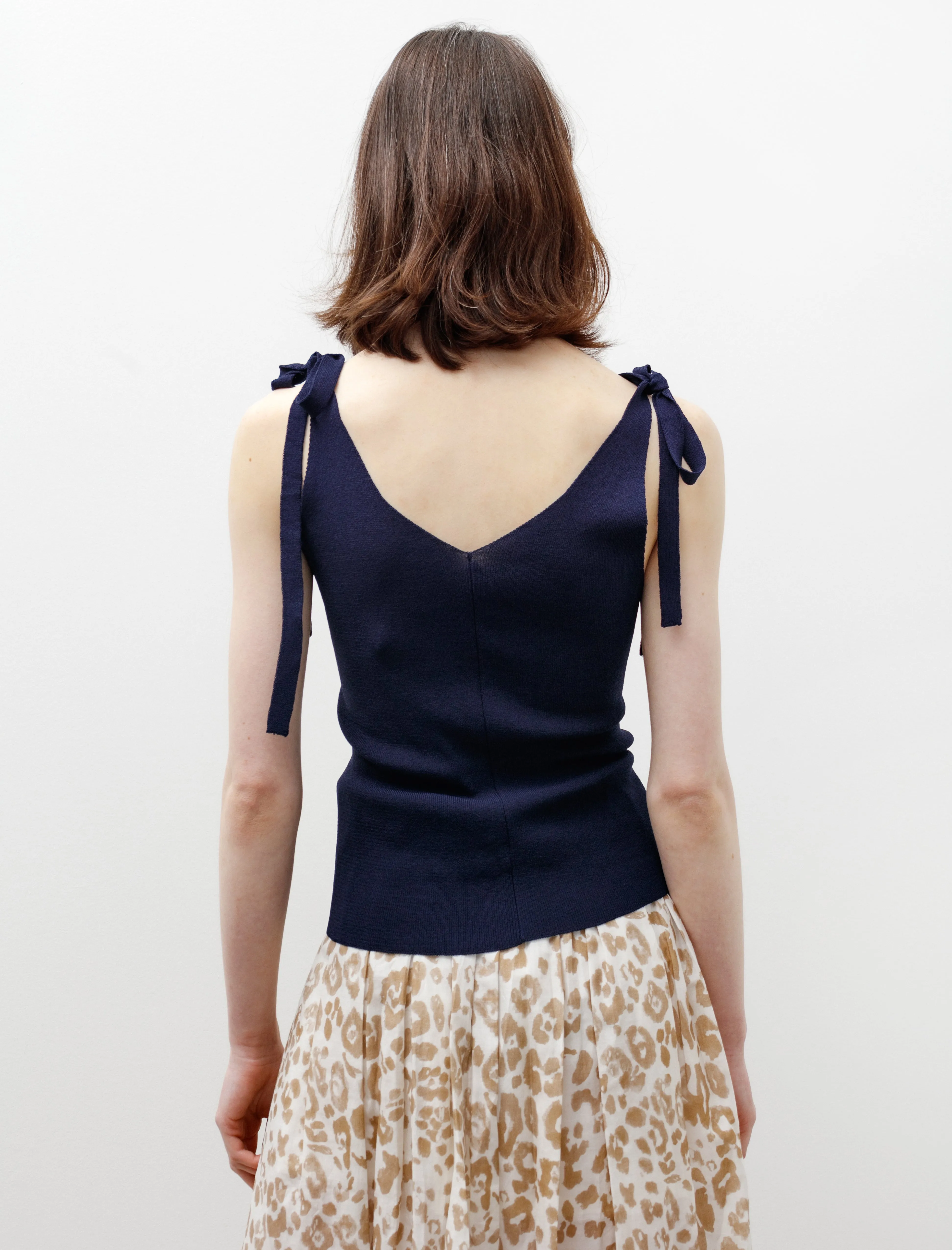 Knit Bows Strap Top Navy Functional Jacket