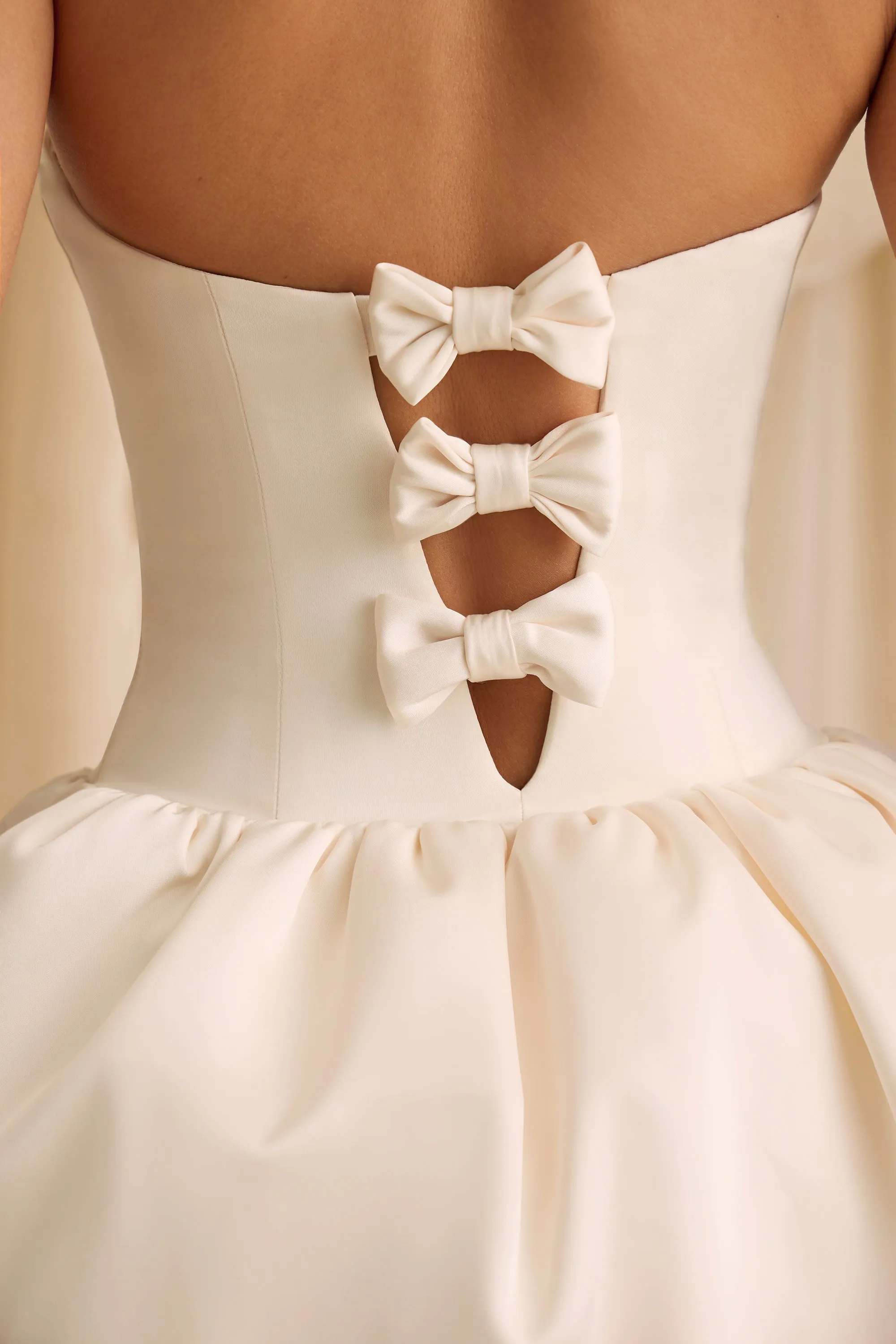 Soft Pants Convertible Bow-Detail Bubble Hem Midaxi Dress in Ivory