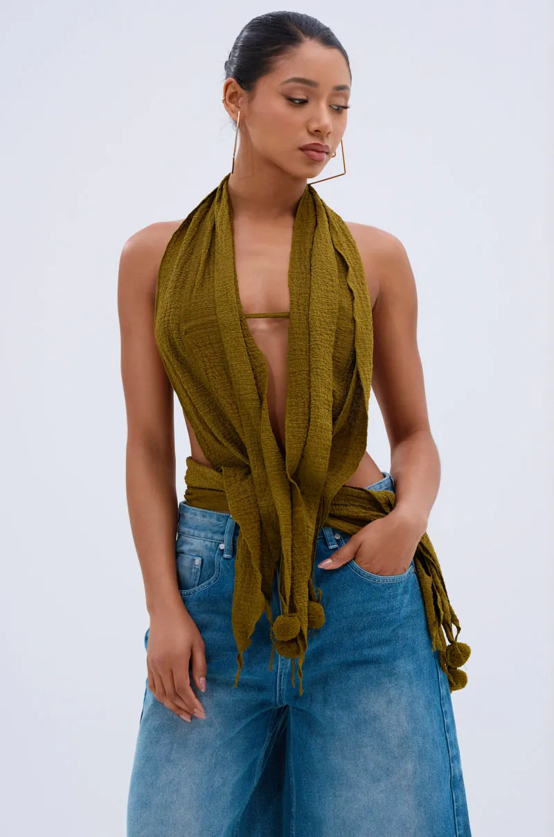 ISLAND DREAMS WRAP HALTER TOP arctic scene shipbuilders
