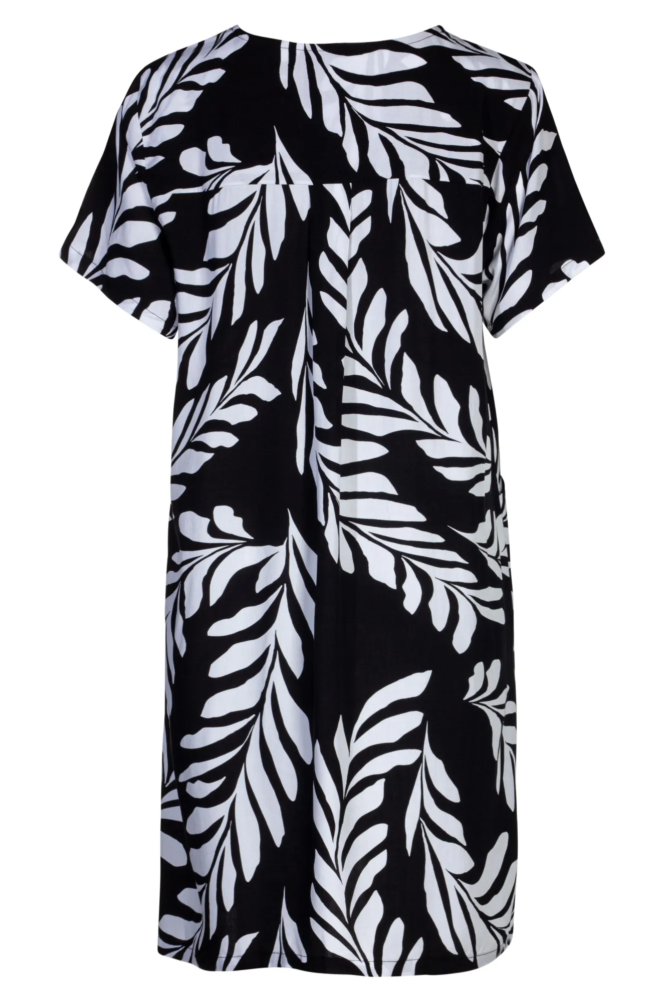 ZeroChafeSeams Round neck Dress with pockets | Black Ivory Fern | 3341A1