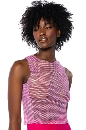 ZELDA RHINESTONE MESH SLEEVELESS TOP IN PINK Breakthrough