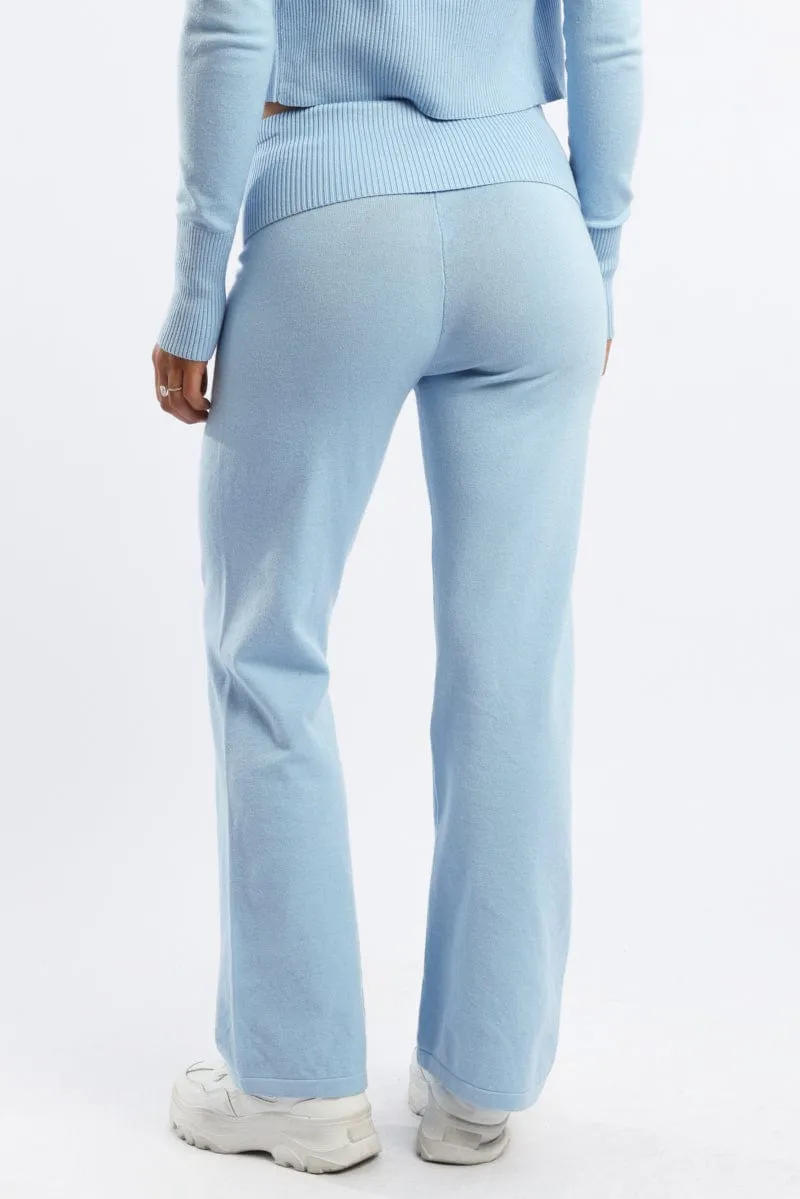 Trendy Cut Blue Wide Leg Pants Knit