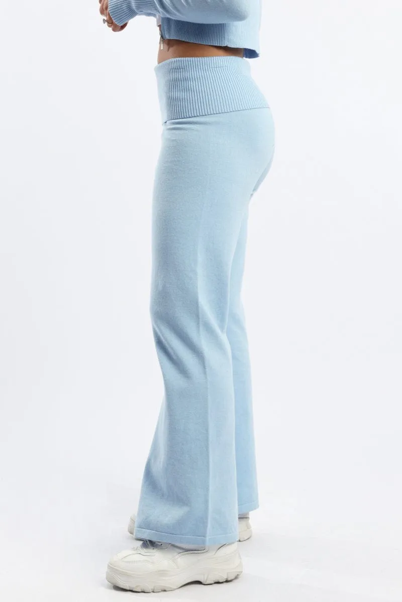 Durable Construction Zero Waste Manufacturing Blue Wide Leg Pants Knit