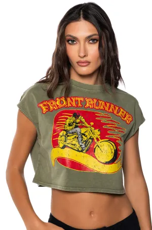 Quick Release Fabric RIDE FOR LIFE GRAPHIC CROPPED T SHIRT