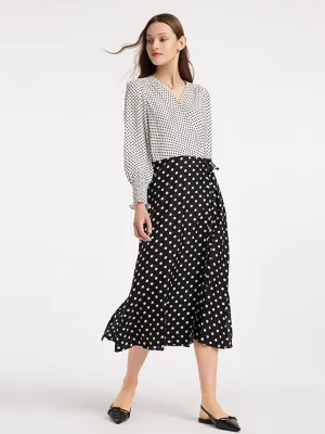 Family Style Polka Dots Slim V-Neck Wrap Maxi Dress