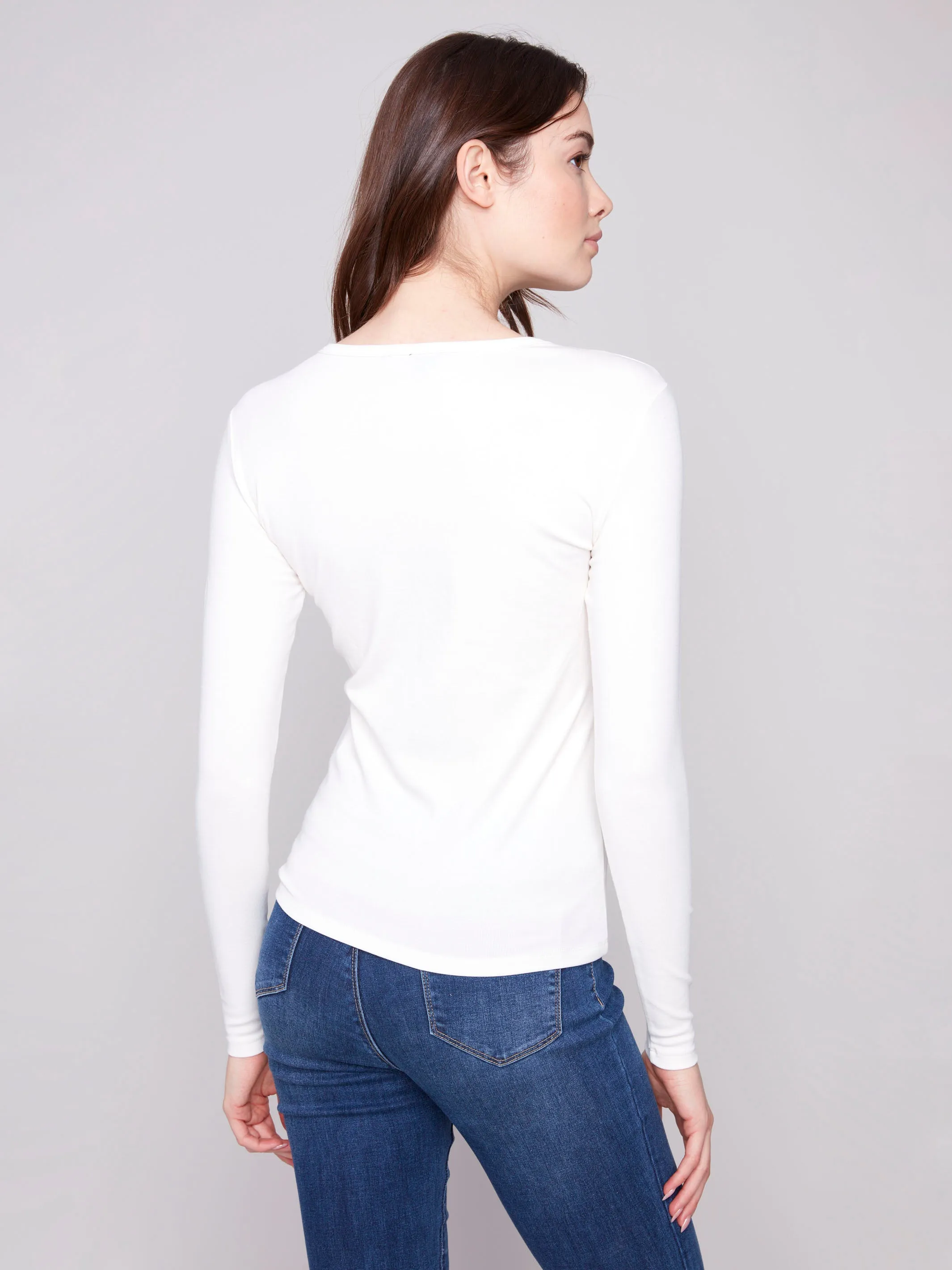 Fashion Must-Have Cotton Blend Long Sleeve Crew Neck Top - Ecru