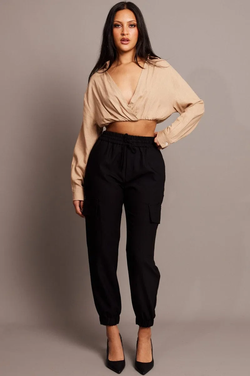 FourWayStretch Soft Interior Black Slim Pants Elasticated Hem