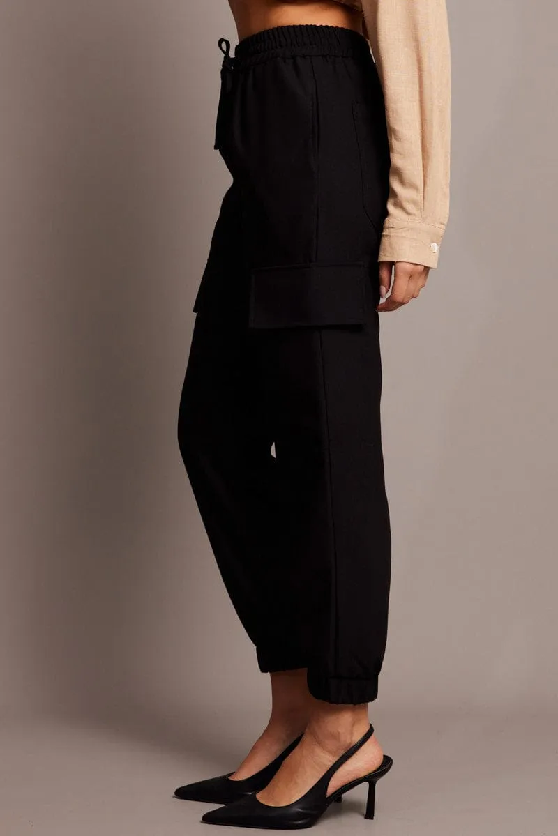 Black Slim Pants Elasticated Hem Relaxed Design Rubberized grip