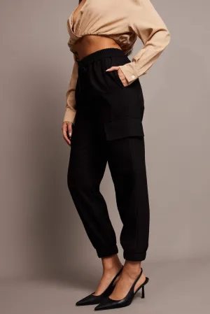Black Slim Pants Elasticated Hem Simple Utility
