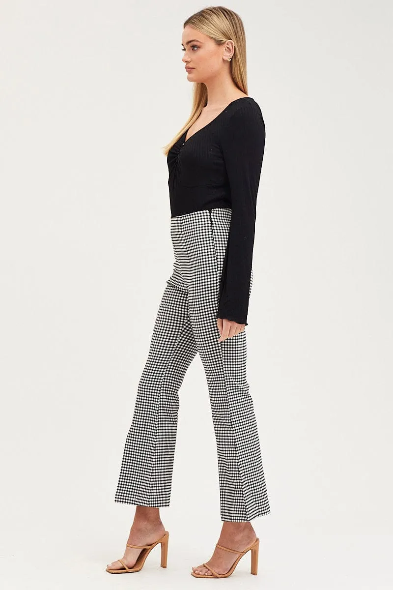 Check Flare Pants High Rise Front Split Stylish Waistband HighWaistSupport