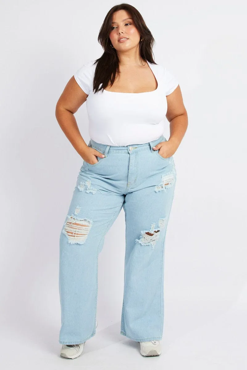 Easy Fit Weekend Getaway Luxury Beach Day Denim Wide Leg Jeans High Rise