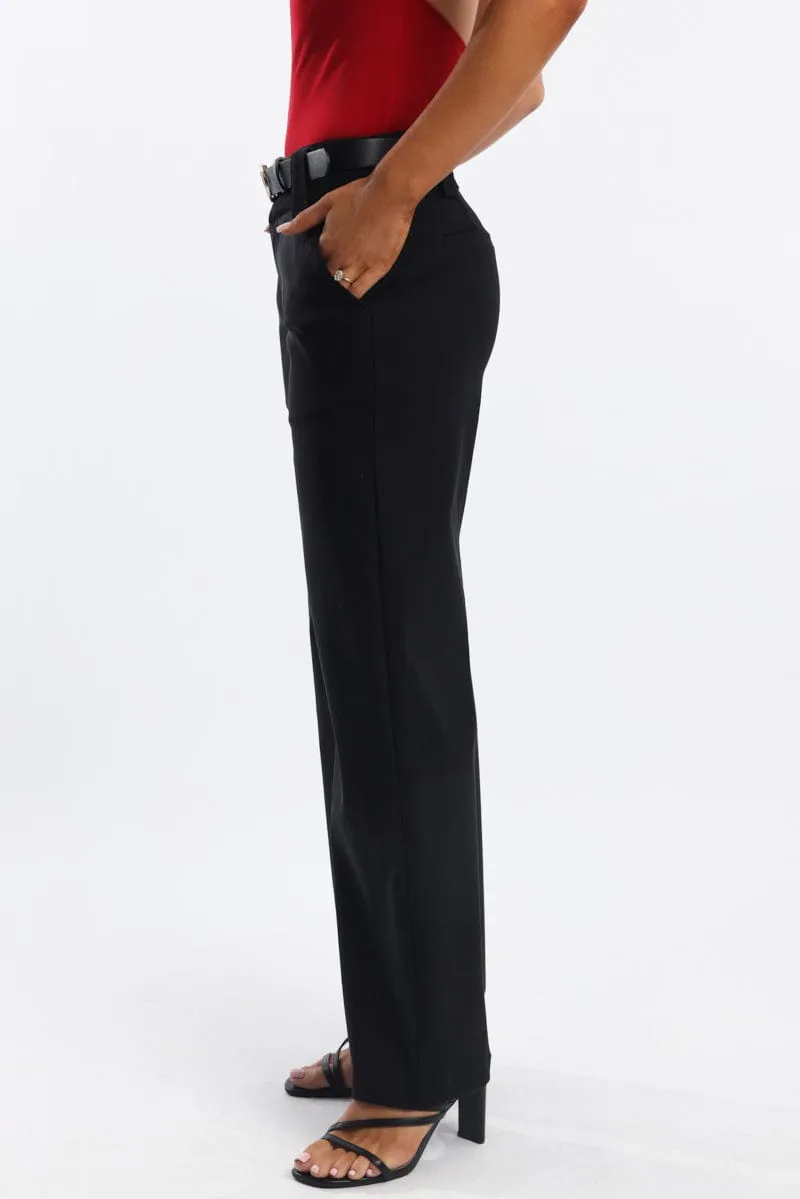Black Wide Leg Pants Low Rise Durable Waistband
