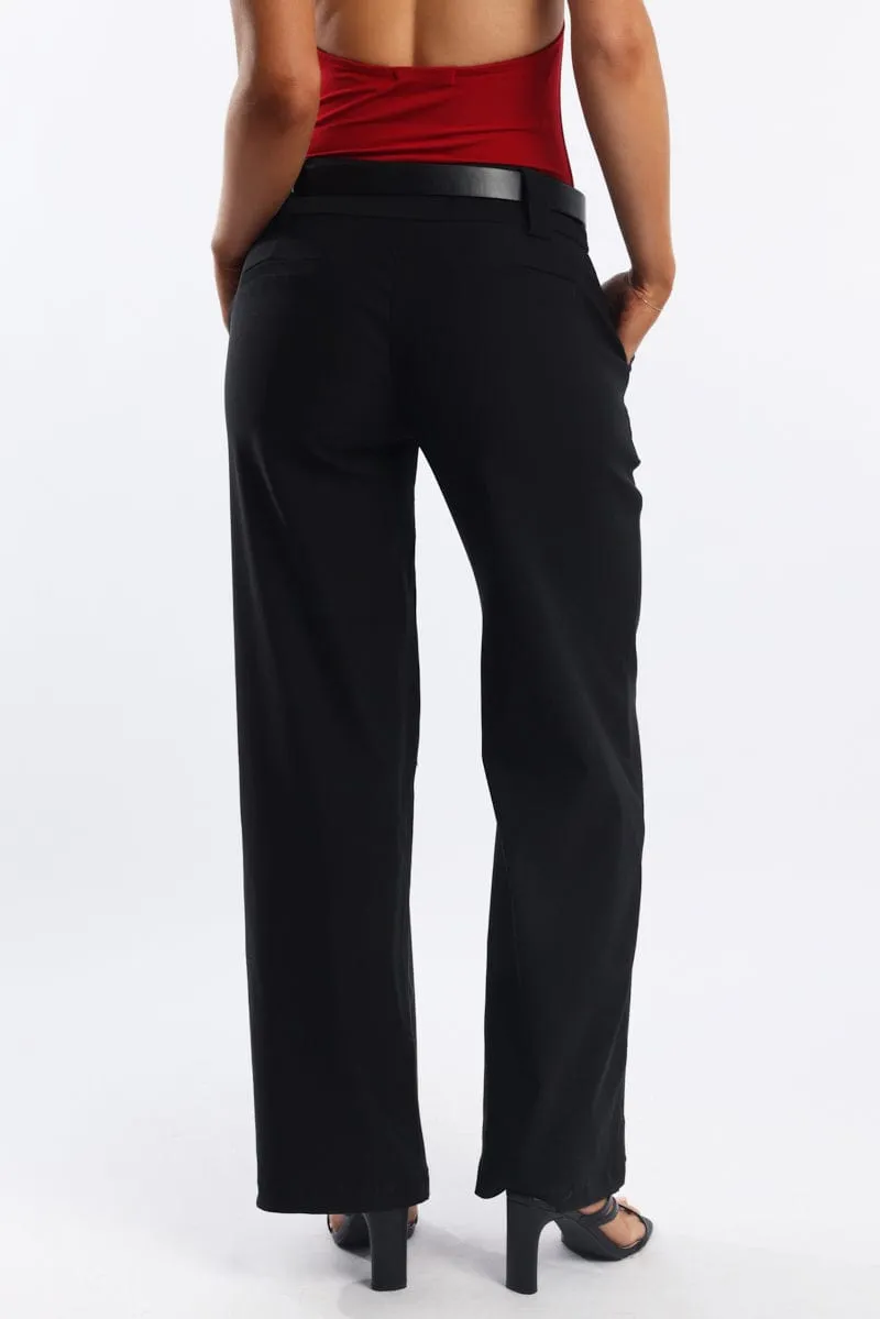 StainResistantFinish Black Wide Leg Pants Low Rise