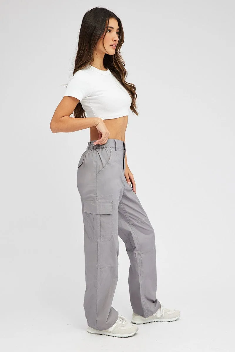 Comfy Vibes Sporty Design Grey Cargo Pants Mid Rise