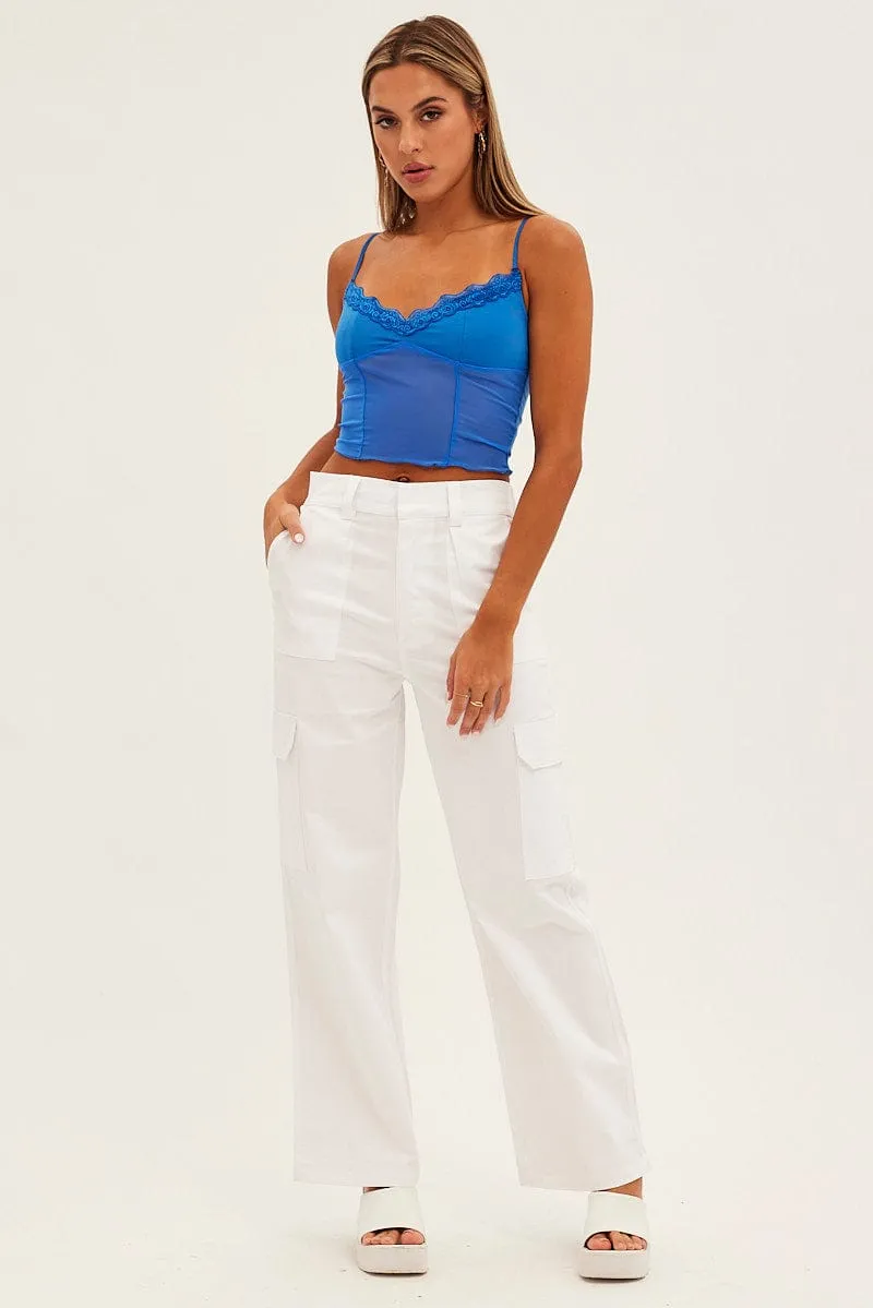 Chic Appeal White Cargo Pants Mid Rise Carpenter