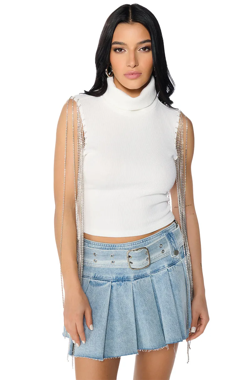 ANASTASIA RHINESTONE FRINGE KNIT TANK IN WHITE Practical