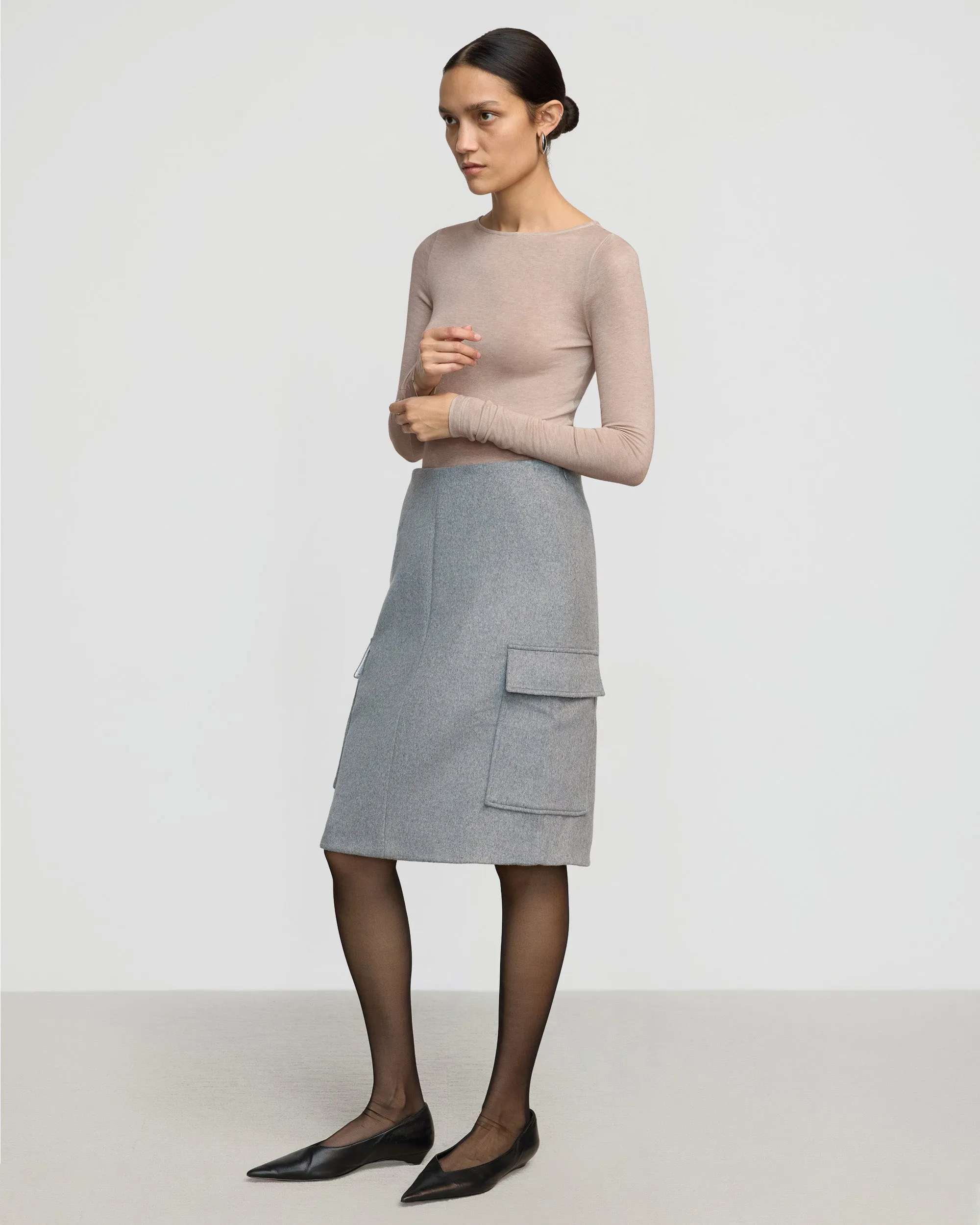 Weekend Fashion Felicia Wool Utility Midi Skirt