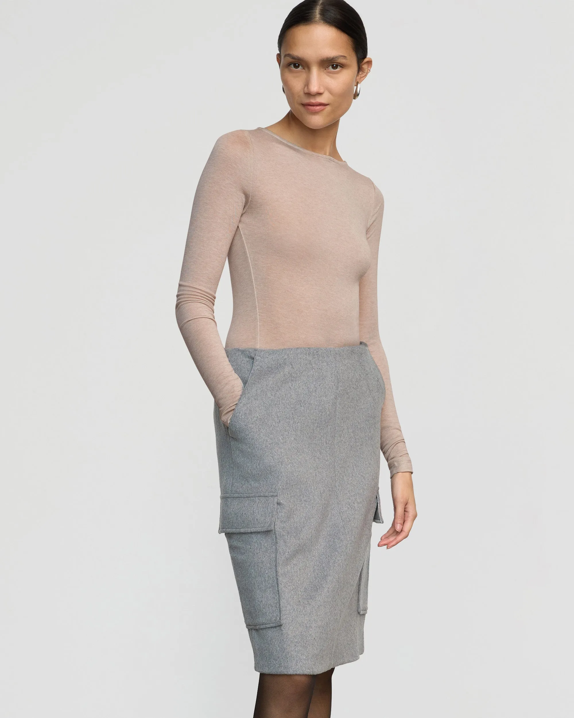 Cool Details Felicia Wool Utility Midi Skirt