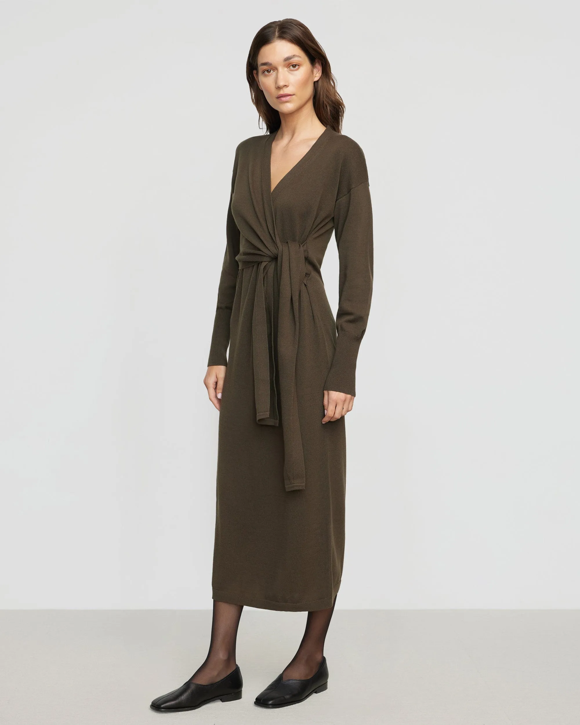 Shoot Mood Linden Front-Wrap Sweater Dress
