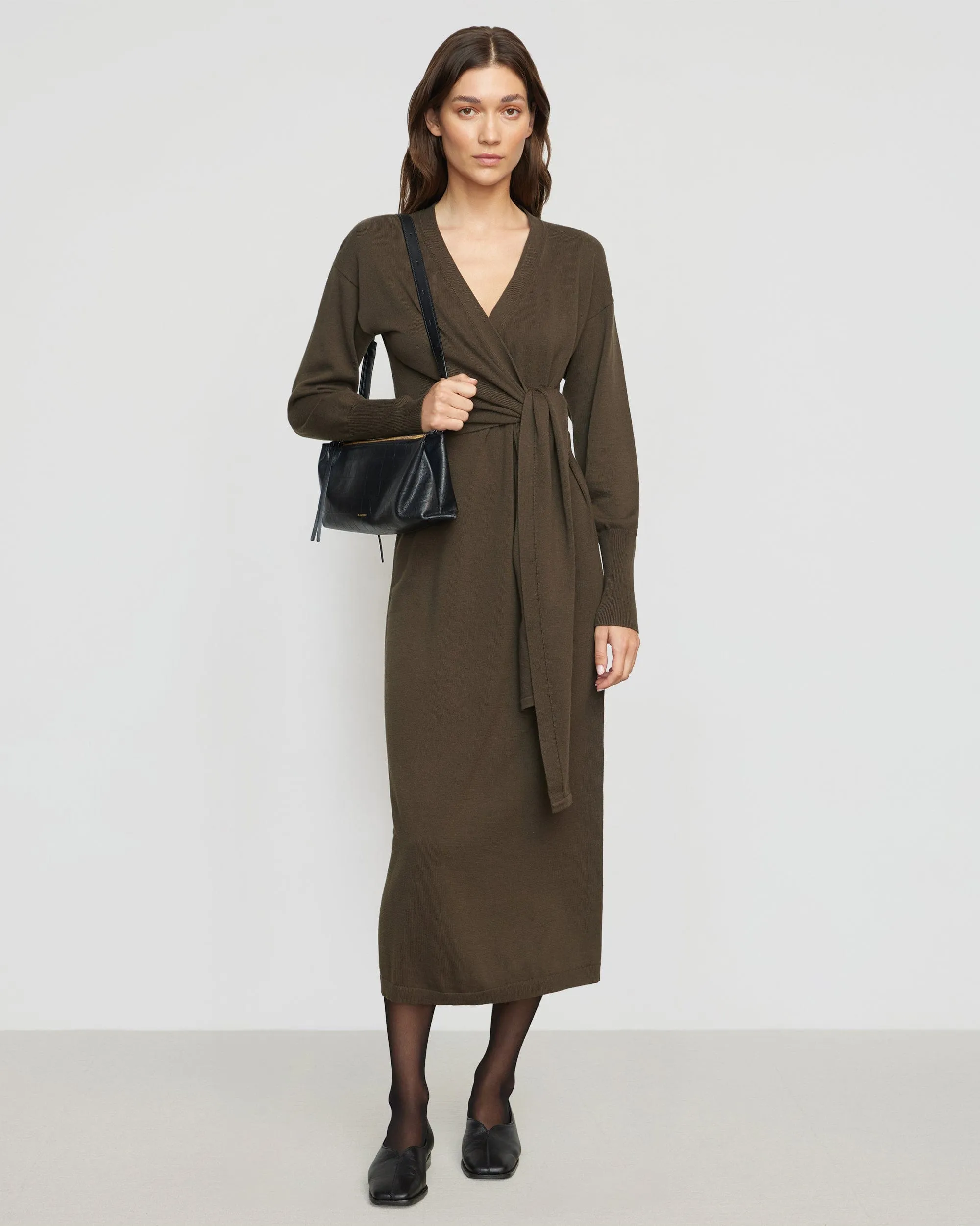 Linden Front-Wrap Sweater Dress Car Cool TensionAdjustedWaistband