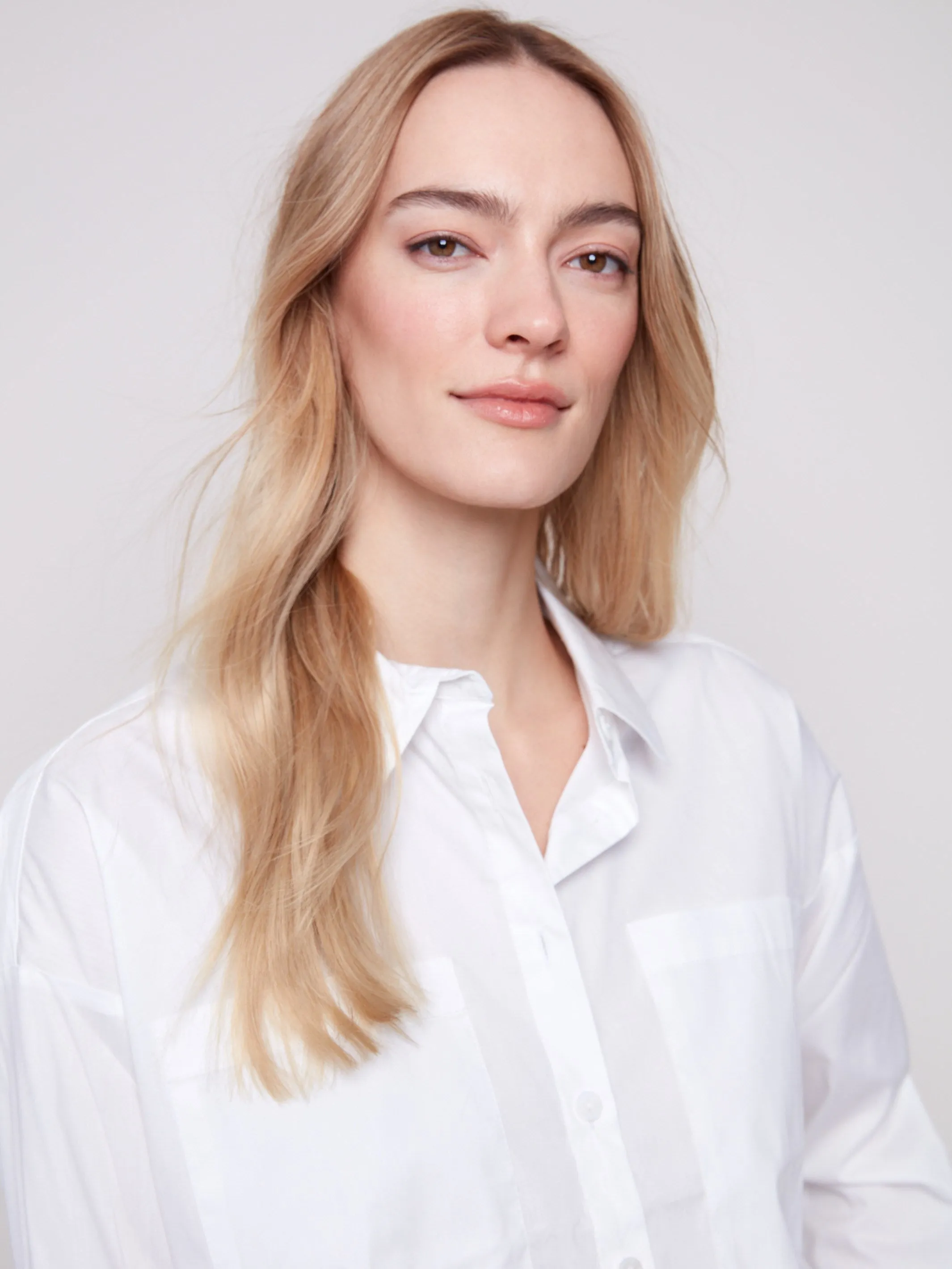 Reflective details Simple Style Loose Poplin Shirt - White