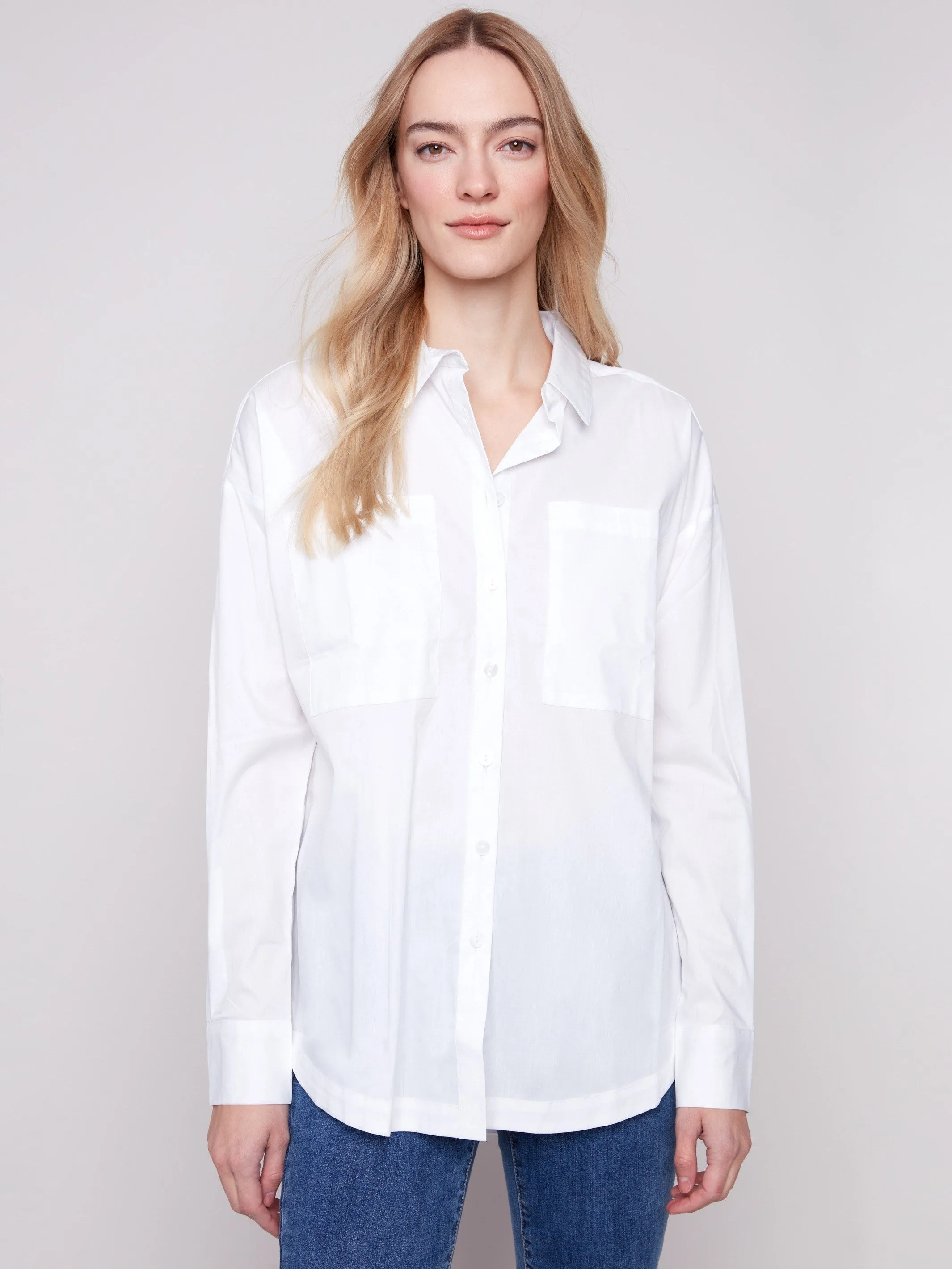 Movement Friendly Flash Look Loose Poplin Shirt - White