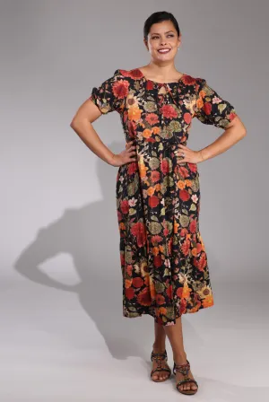 Midi Summer Dress | Sunset Black Garden | 6537C1 Joy Mood DoubleLayered Collar