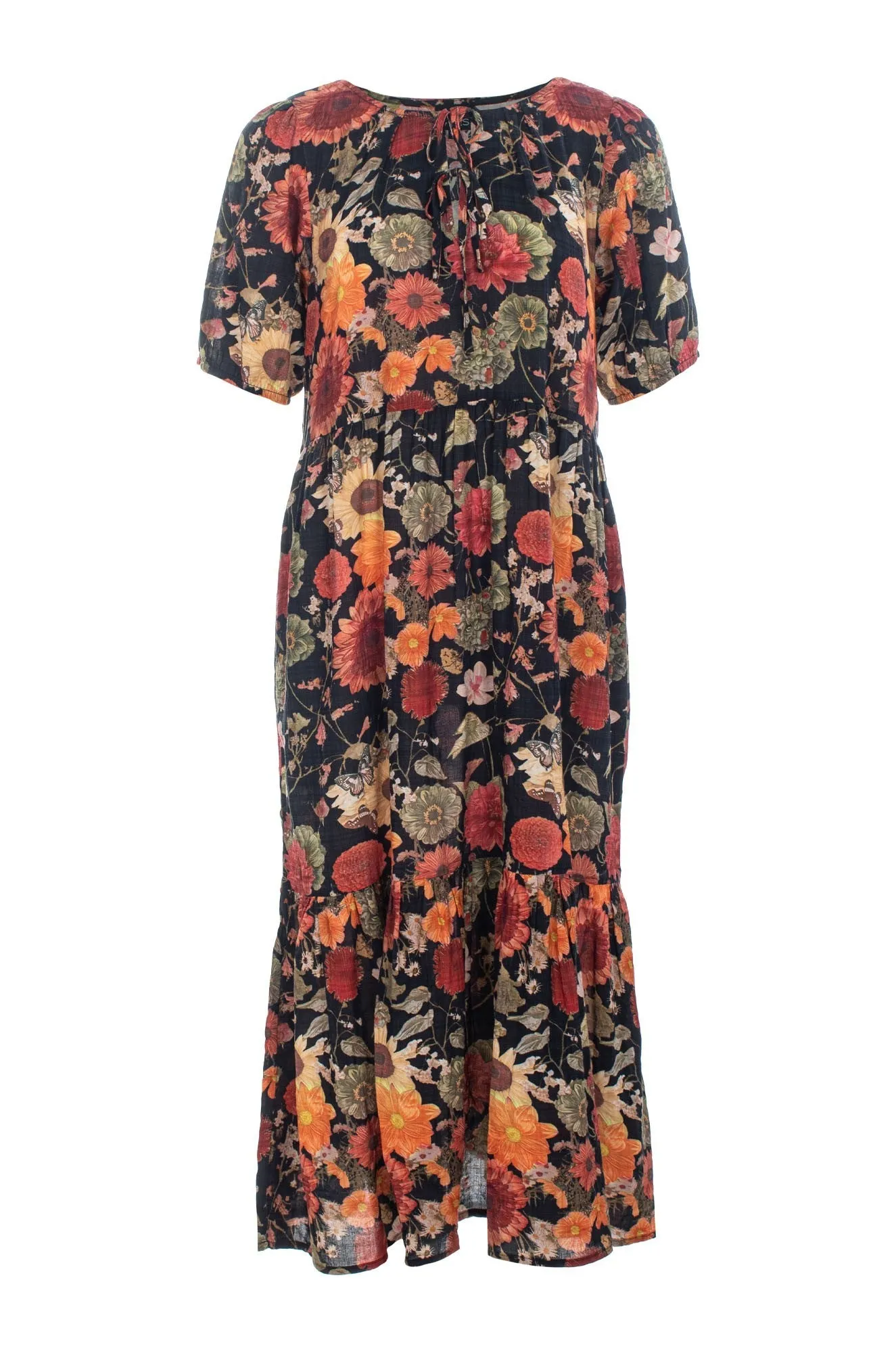 World Tone LightweightInsulation Midi Summer Dress | Sunset Black Garden | 6537C1