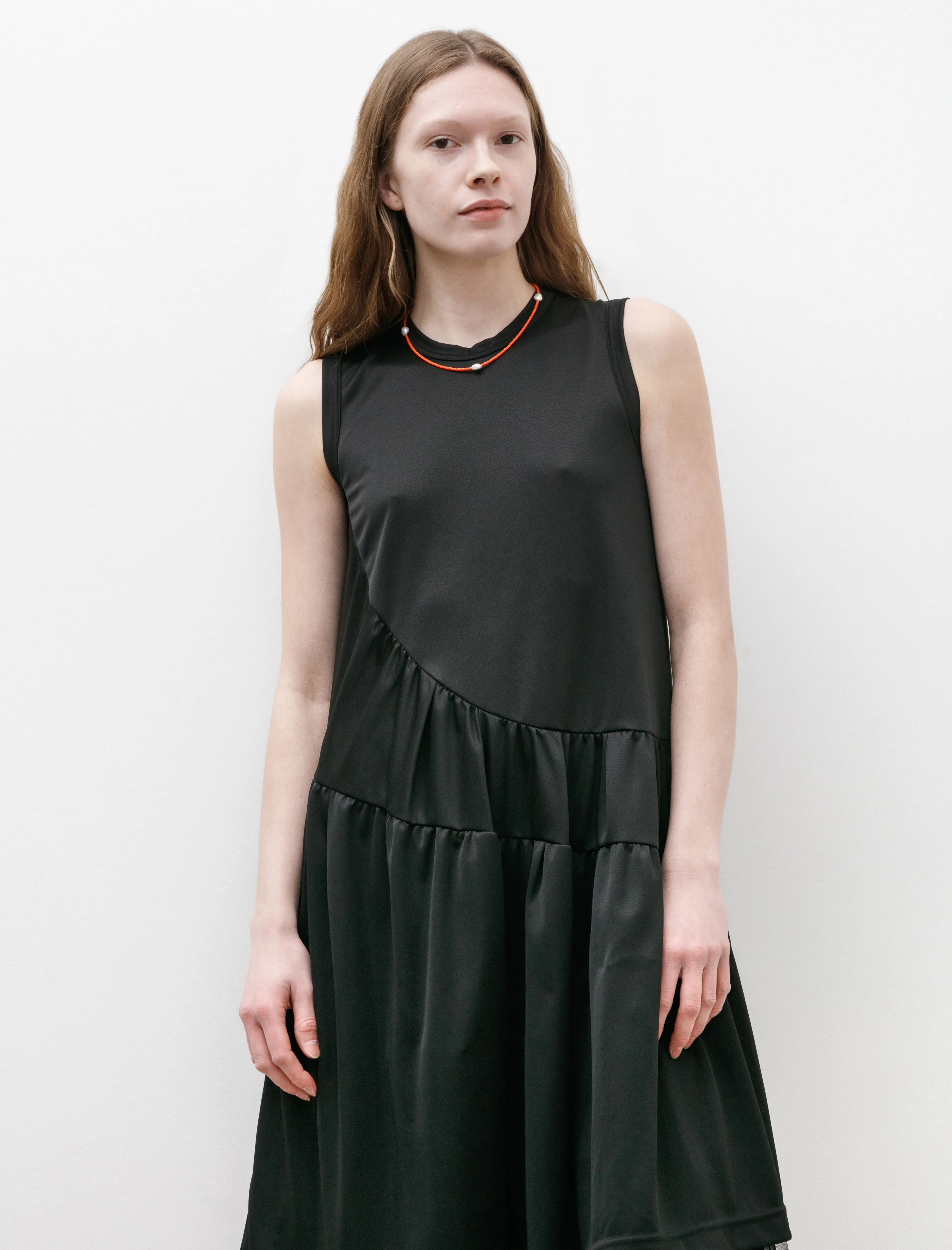 ElasticBinding Tiered Poly Jersey Dress Black