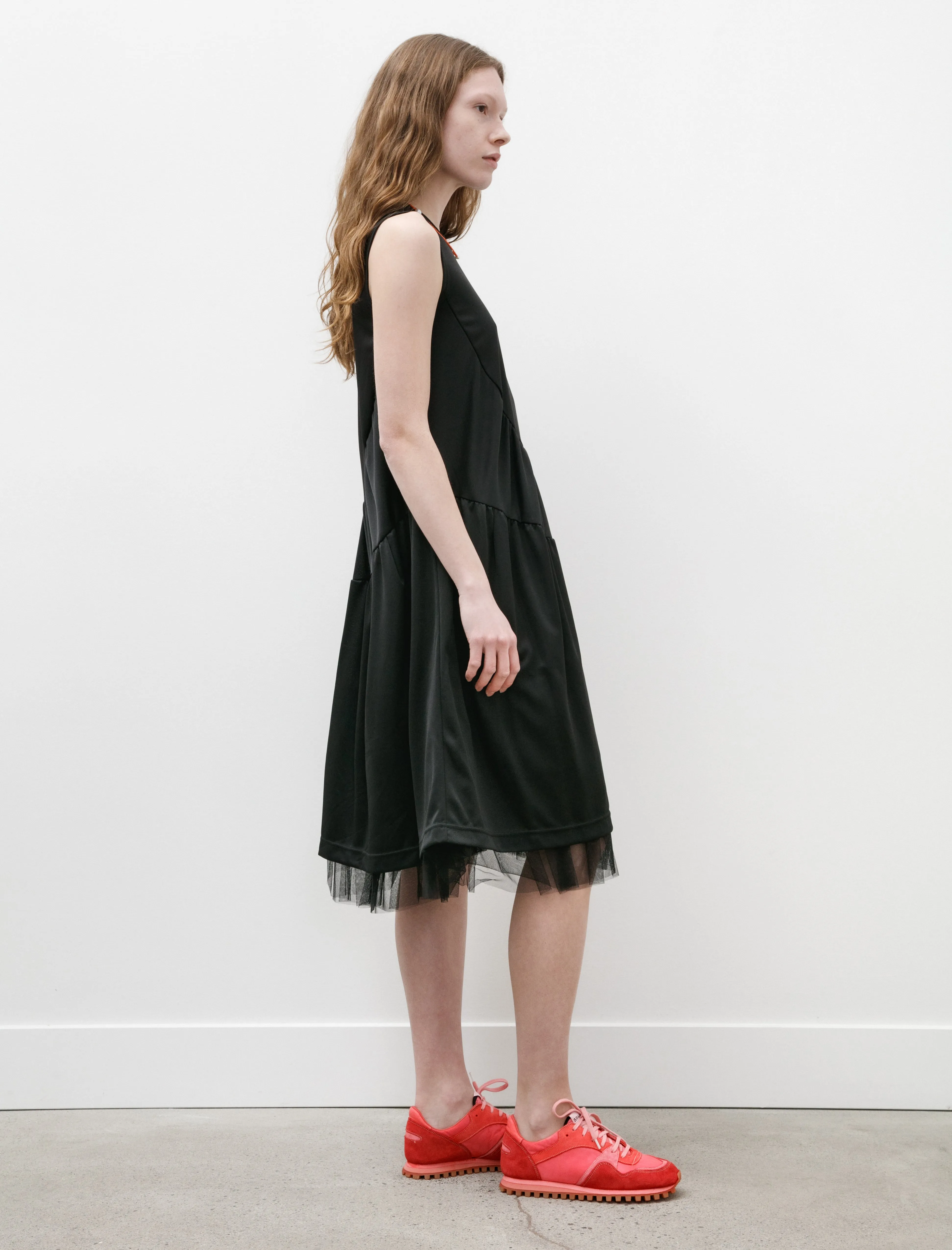 RipstopFabric AntiStaticLining Tiered Poly Jersey Dress Black