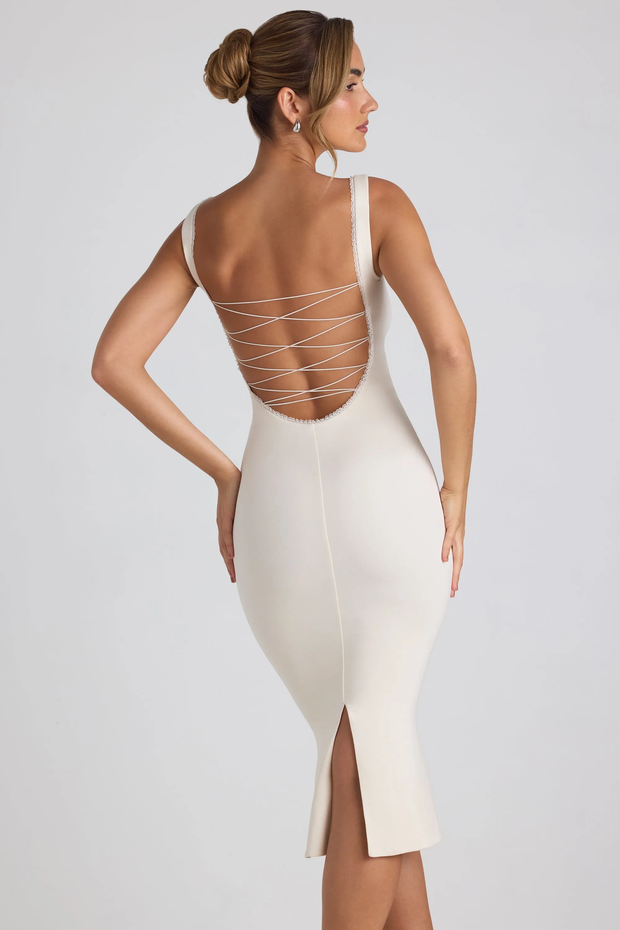 Tulle Soul Modal Lace-Trim Midaxi Dress in Ivory