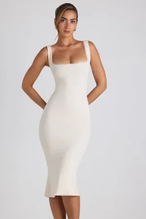 Modal Lace-Trim Midaxi Dress in Ivory Eco-Friendly Material Breathable Lining