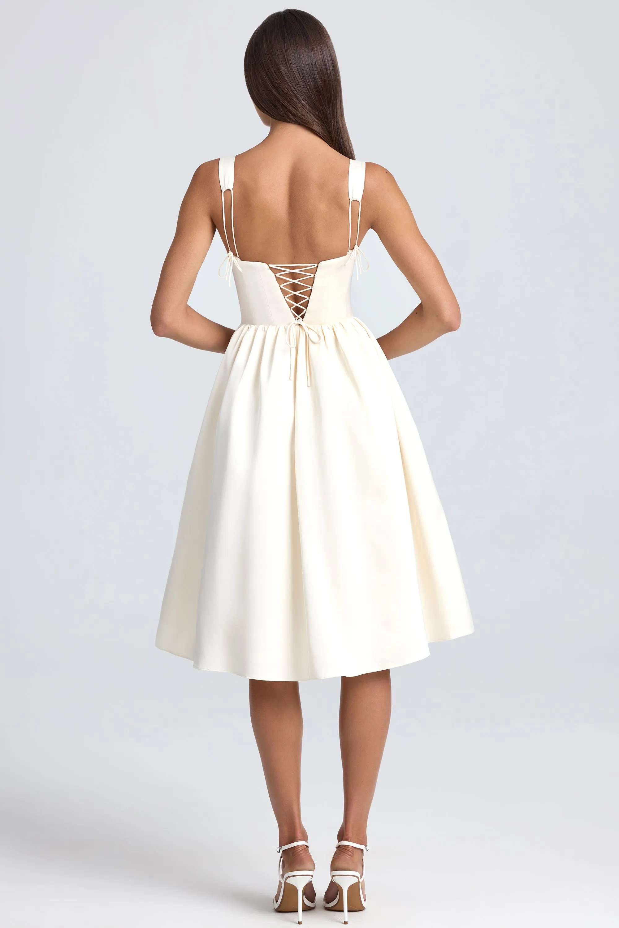Draped Corset Midaxi Dress in Ivory AntibacterialFinish
