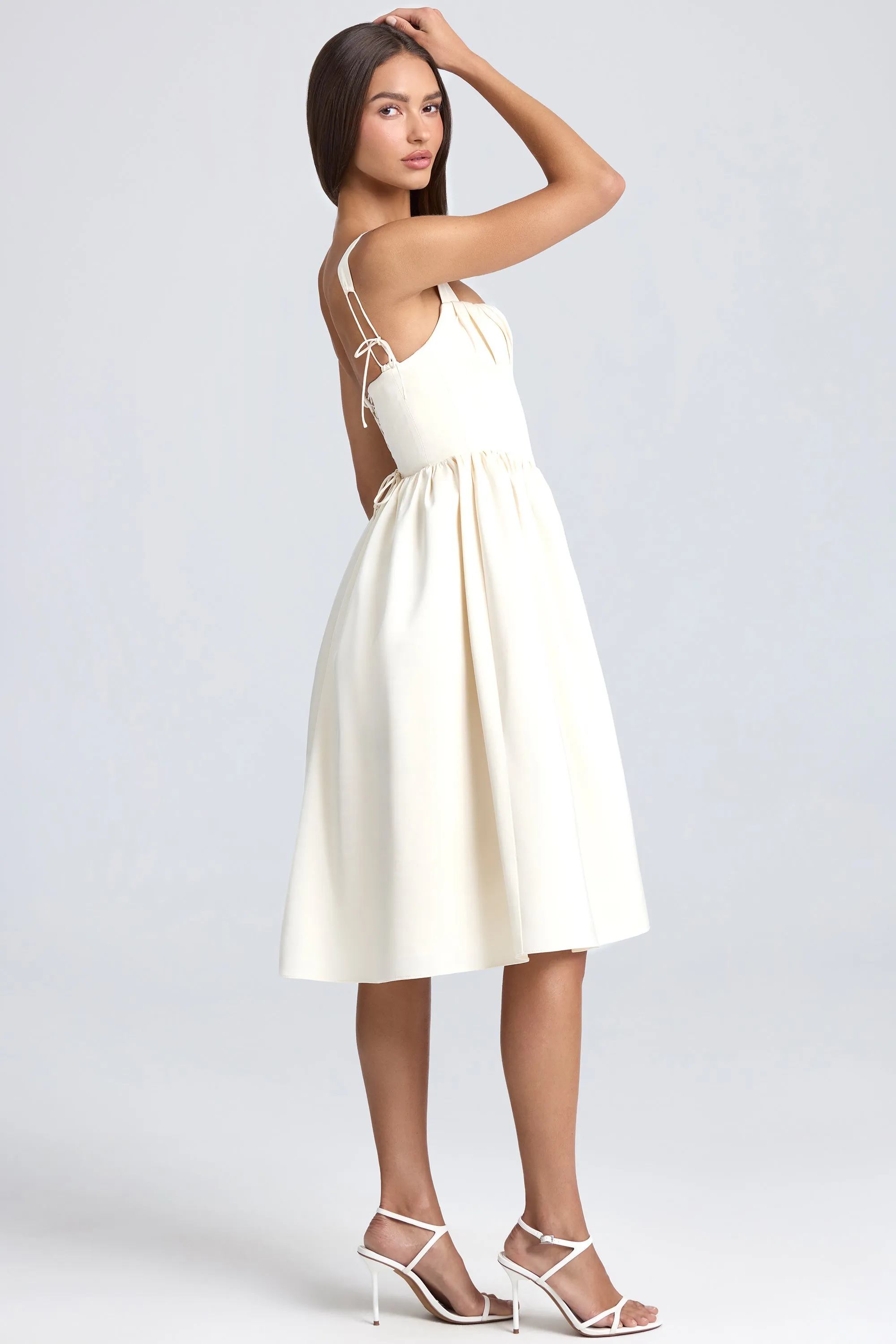 ThermalRegulatingFabric Relaxed Jeans Draped Corset Midaxi Dress in Ivory