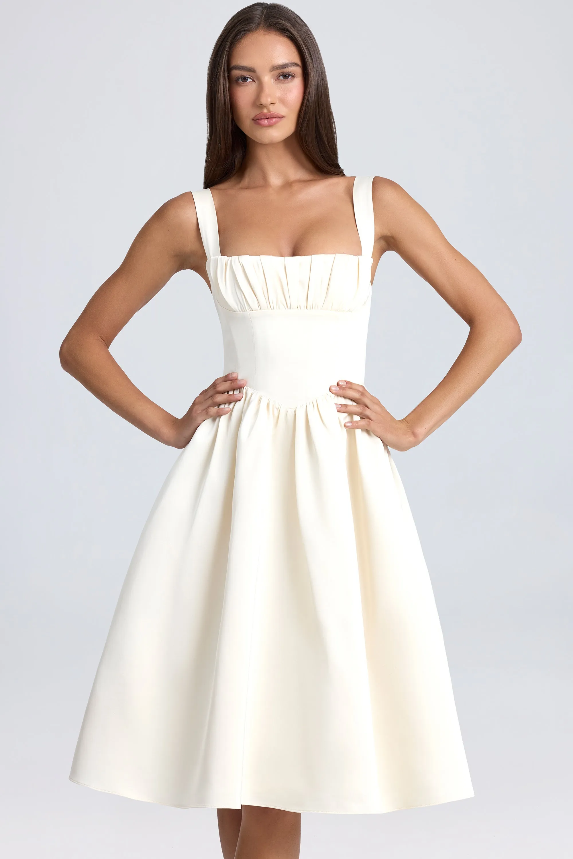 Draped Corset Midaxi Dress in Ivory Trend Glow Comfortable Pants