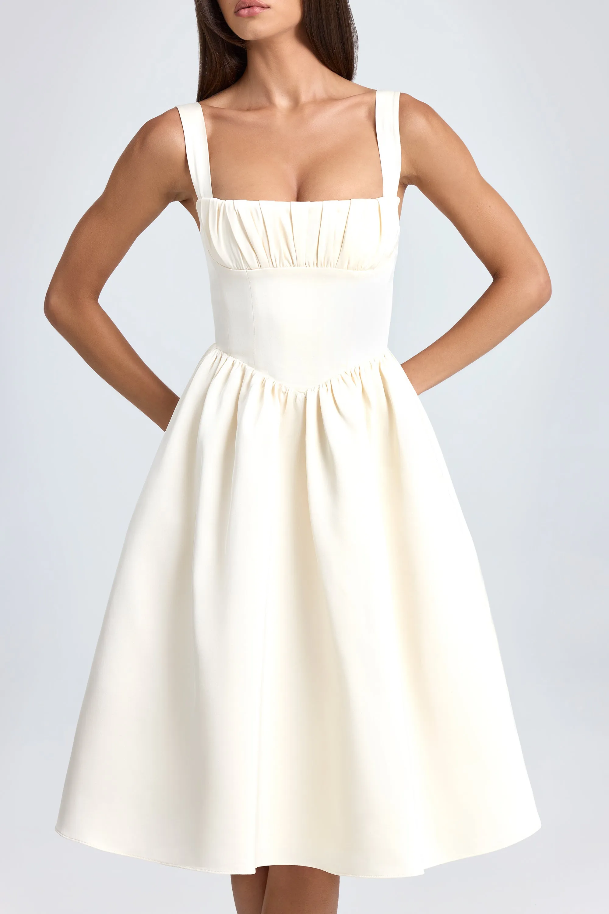 Casual Sweatshirt Royal Ease Draped Corset Midaxi Dress in Ivory