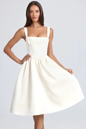 Draped Corset Midaxi Dress in Ivory AntiStaticTechnology Elegant Tunic