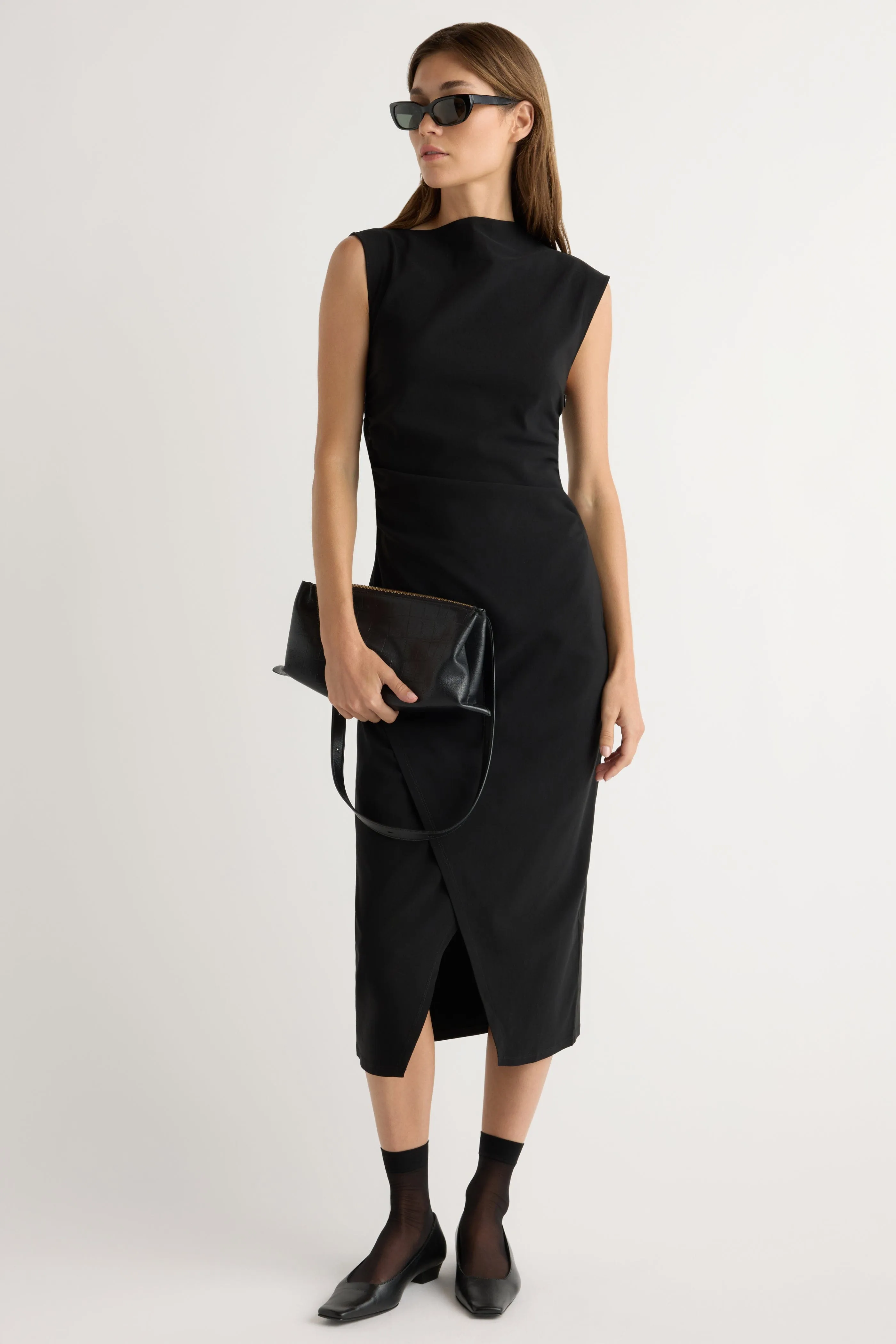 Manon Asymmetric-Neck Ruched Dress NoSlipGrip Tribal Soul