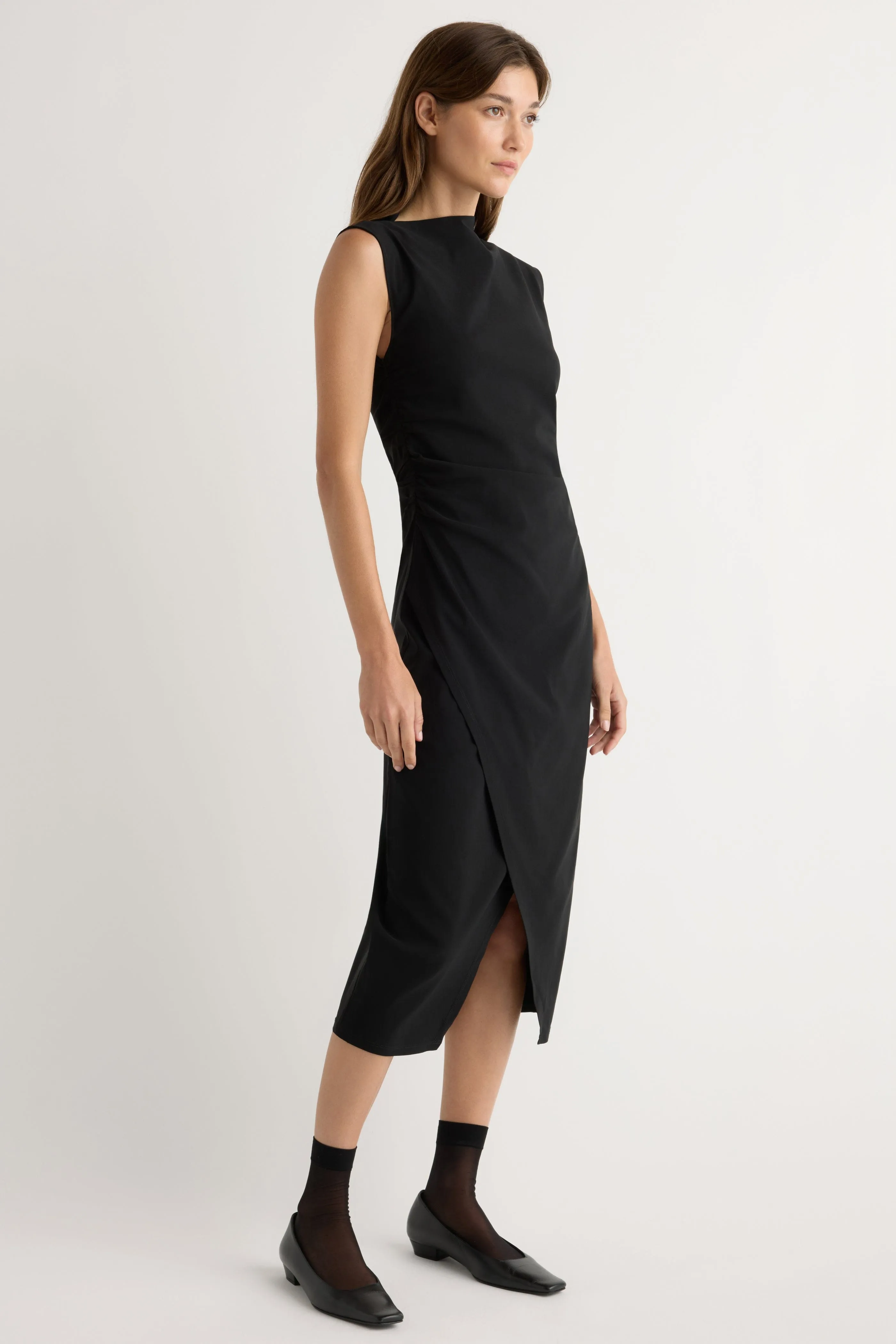 Manon Asymmetric-Neck Ruched Dress ZeroChafeSeams